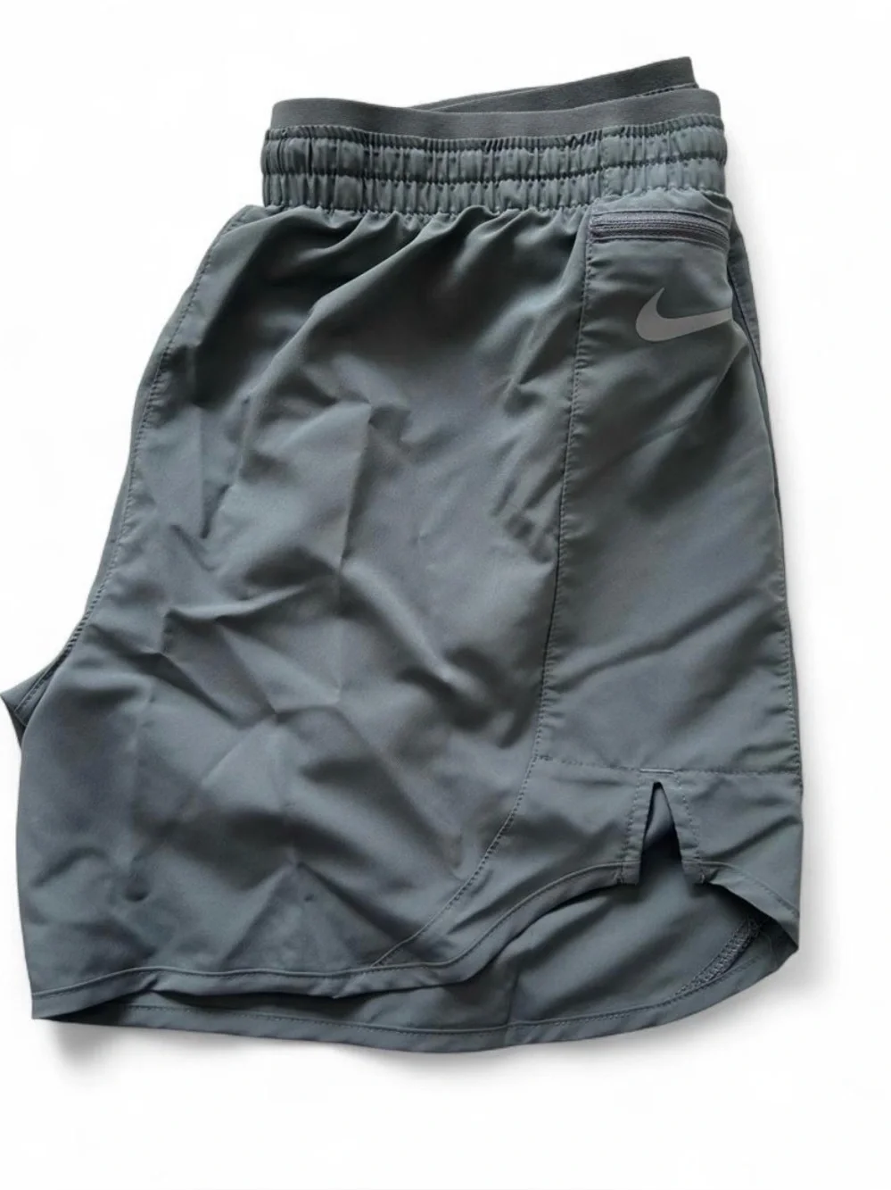 Nike Women's Grey Runners Dry-Fit Shorts with Zip Pocket